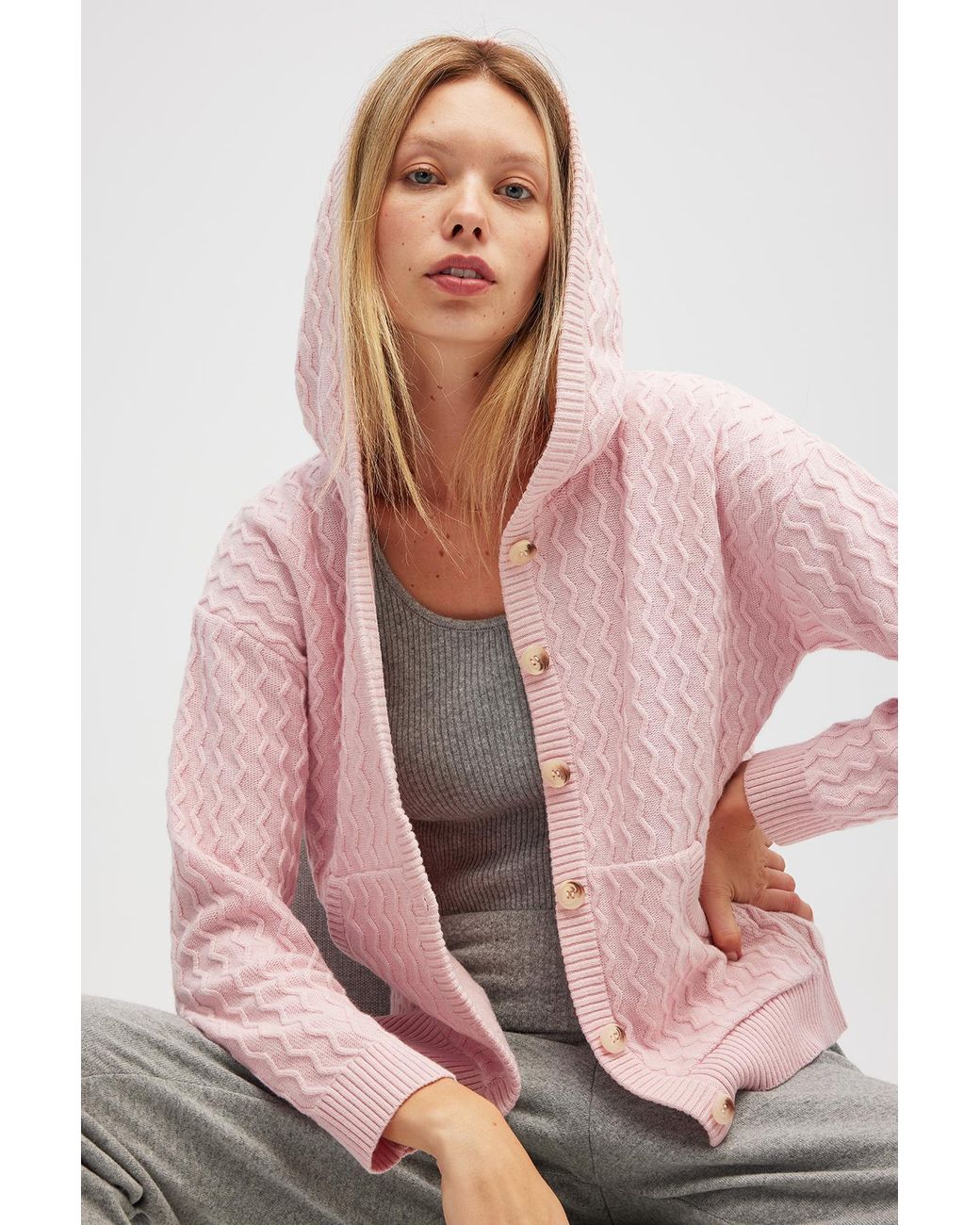 Peraluna Pink Yvonne Hooded Knit Cardigan