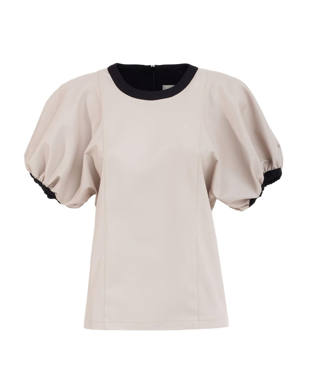 Julia Allert Multicolor Neutrals Puff Sleeve Faux Leather Top –