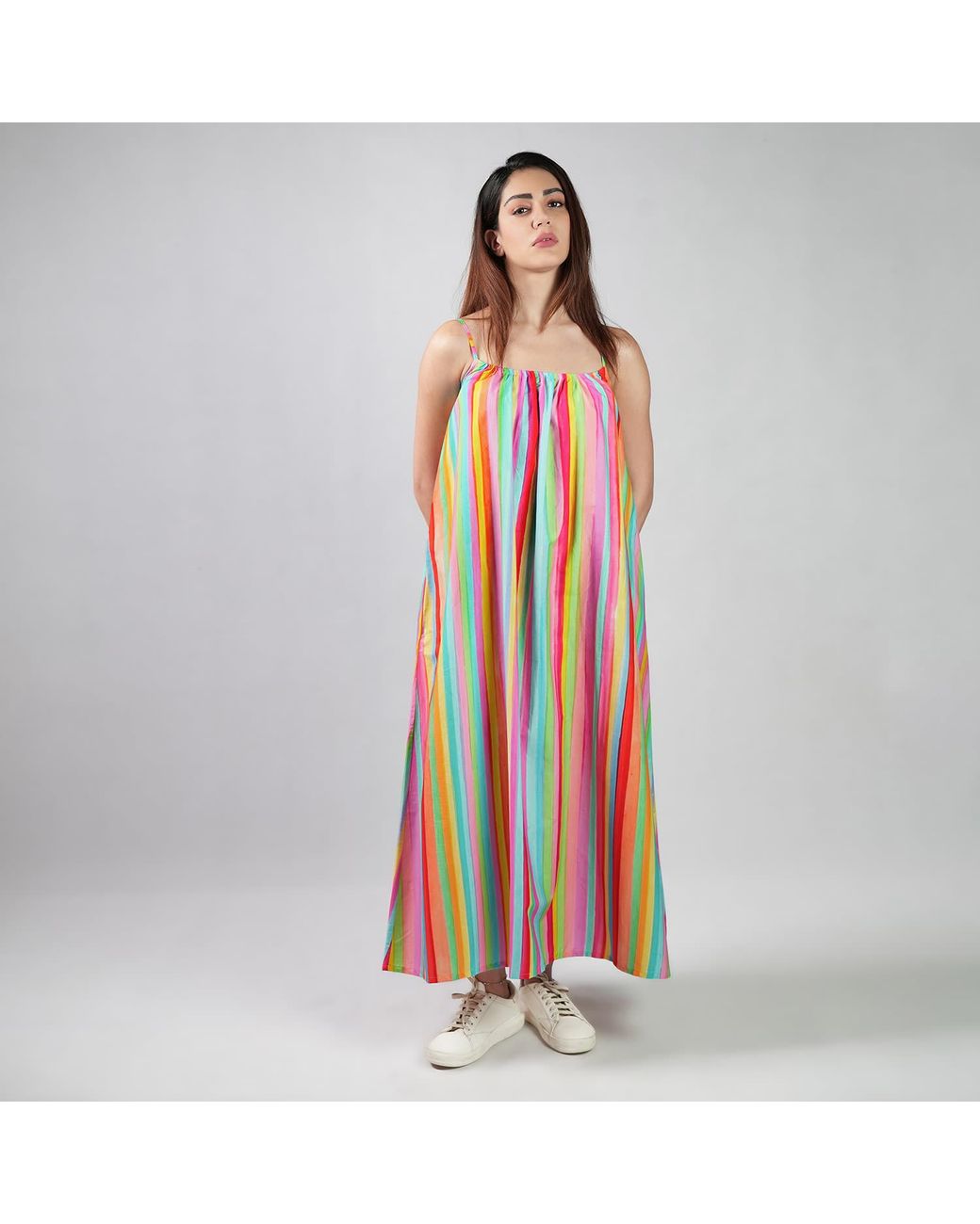 DHARA SHETH DUBAI Multicolor The Palette Colorful Stripes Cotton Maxi Dress