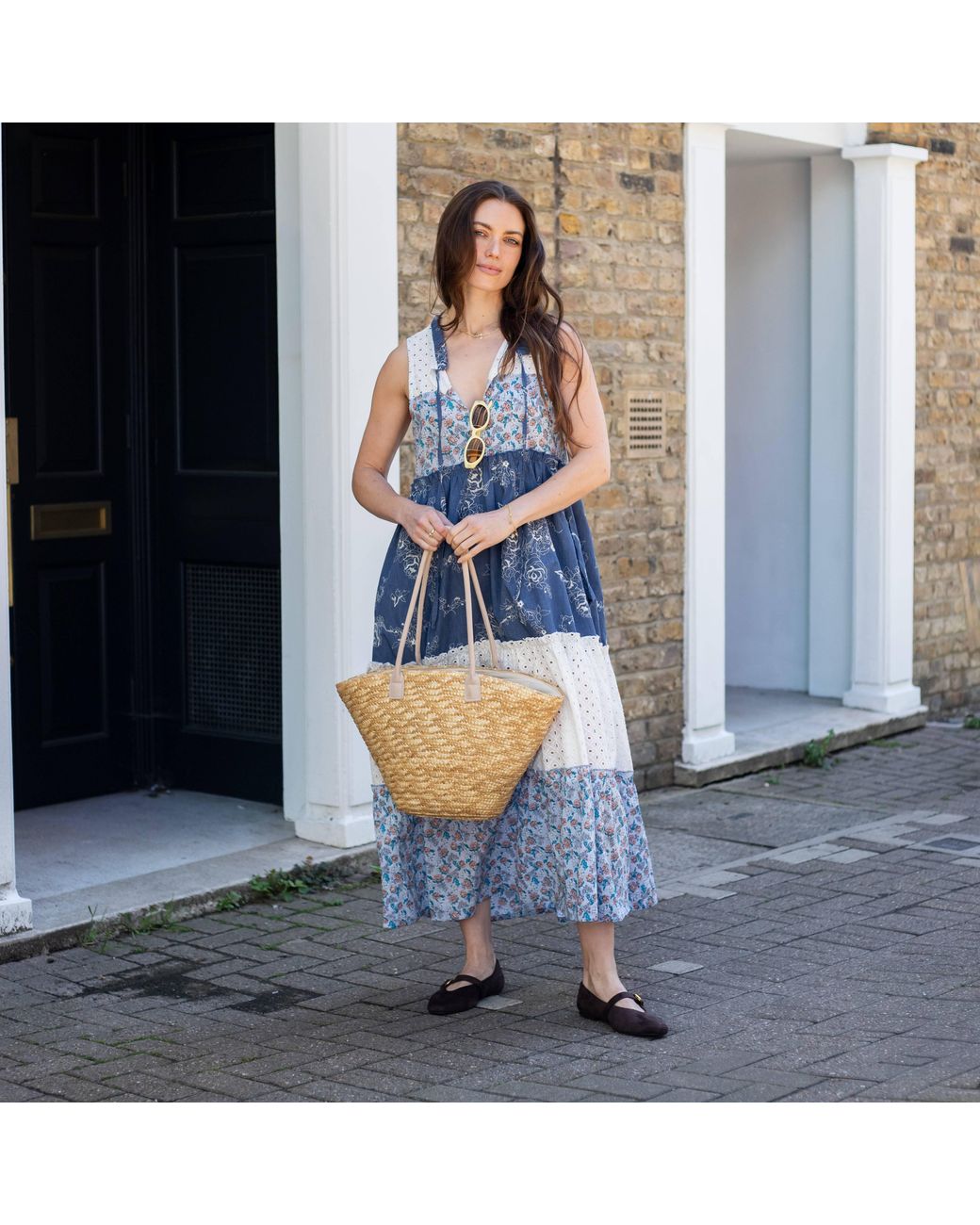 Cara & The Sky Blue Maisie Floral Sleeveless Boho Maxi Summer Dress