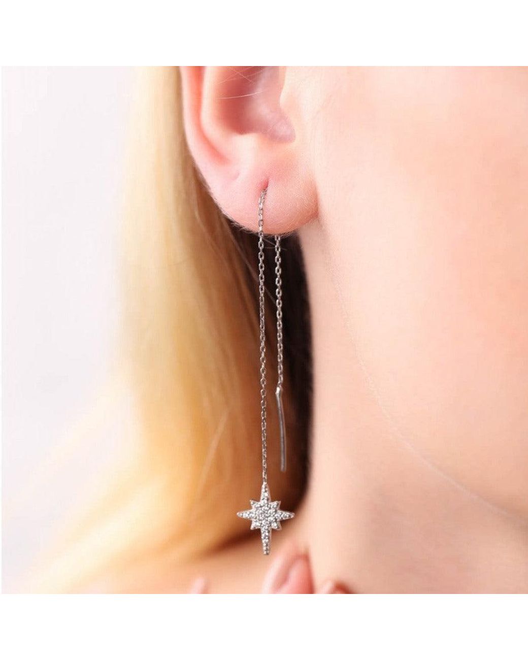 Spero London White Northernstar Starburst Sterling Chain Drop Earring