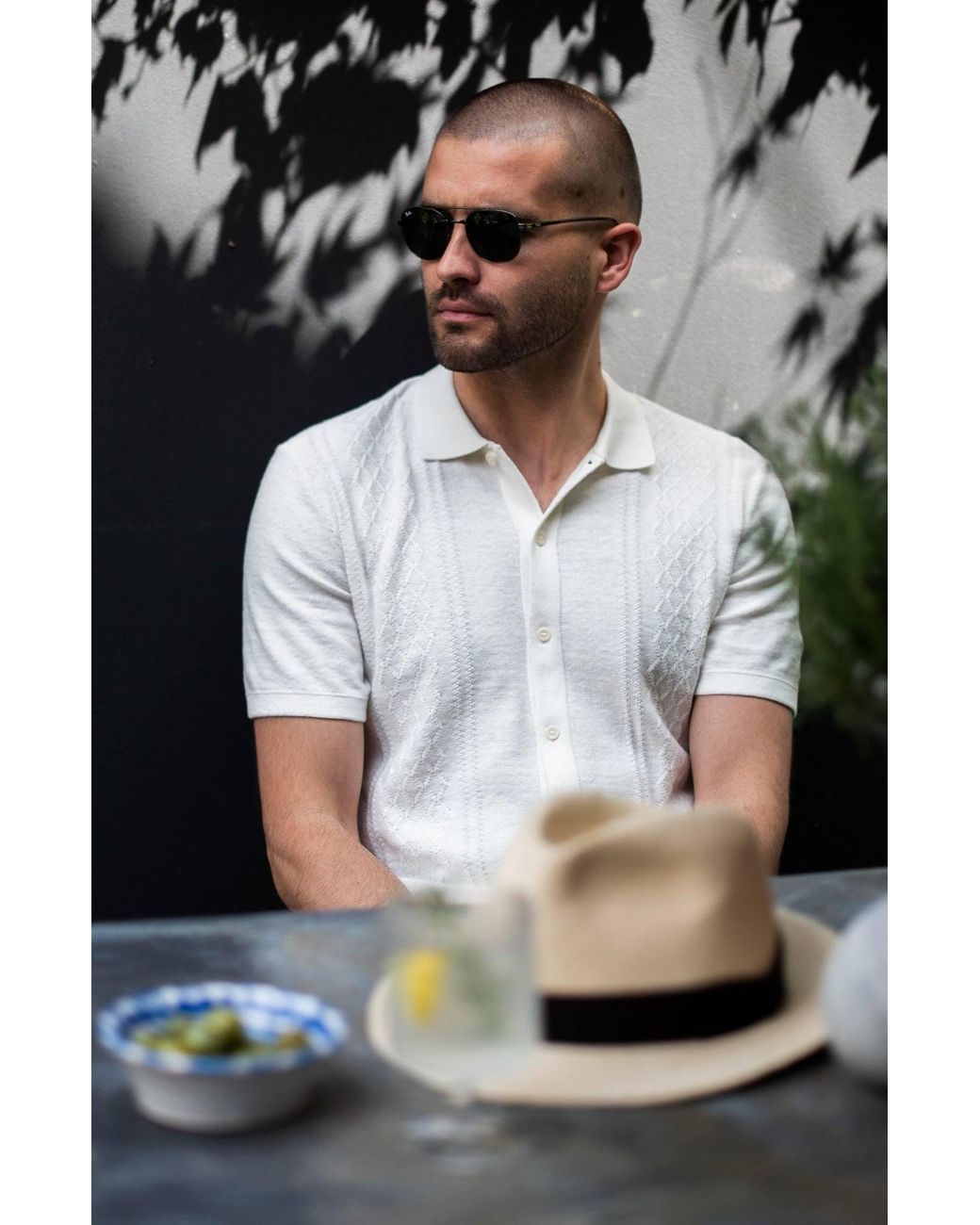 Paul James Knitwear White Organic Cotton Dante Linen Patterned Shirt for men