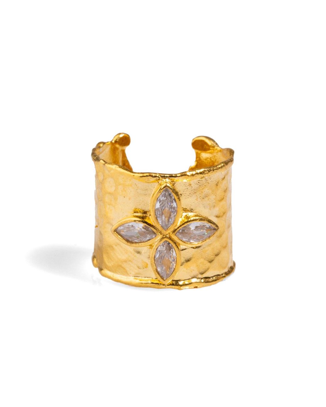 Ebru Jewelry Yellow Diamond & Band Floral Chunky Cuff Ring