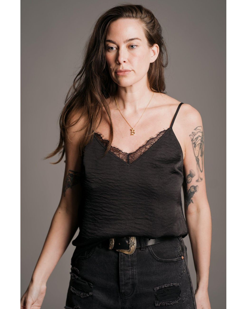 Little Lies Black Nightbird Lace Trim Cami Top