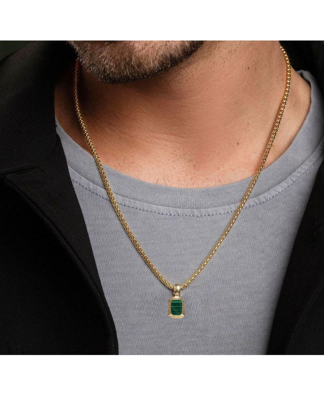Nialaya Metallic Sterling Necklace With Two-In-One Malachite & Onyx Pendant for men