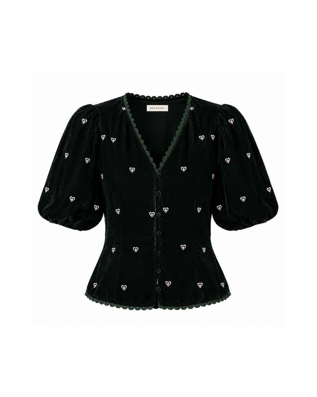 Rose & Nancy Black Illy Embroidered Heart Velvet Top