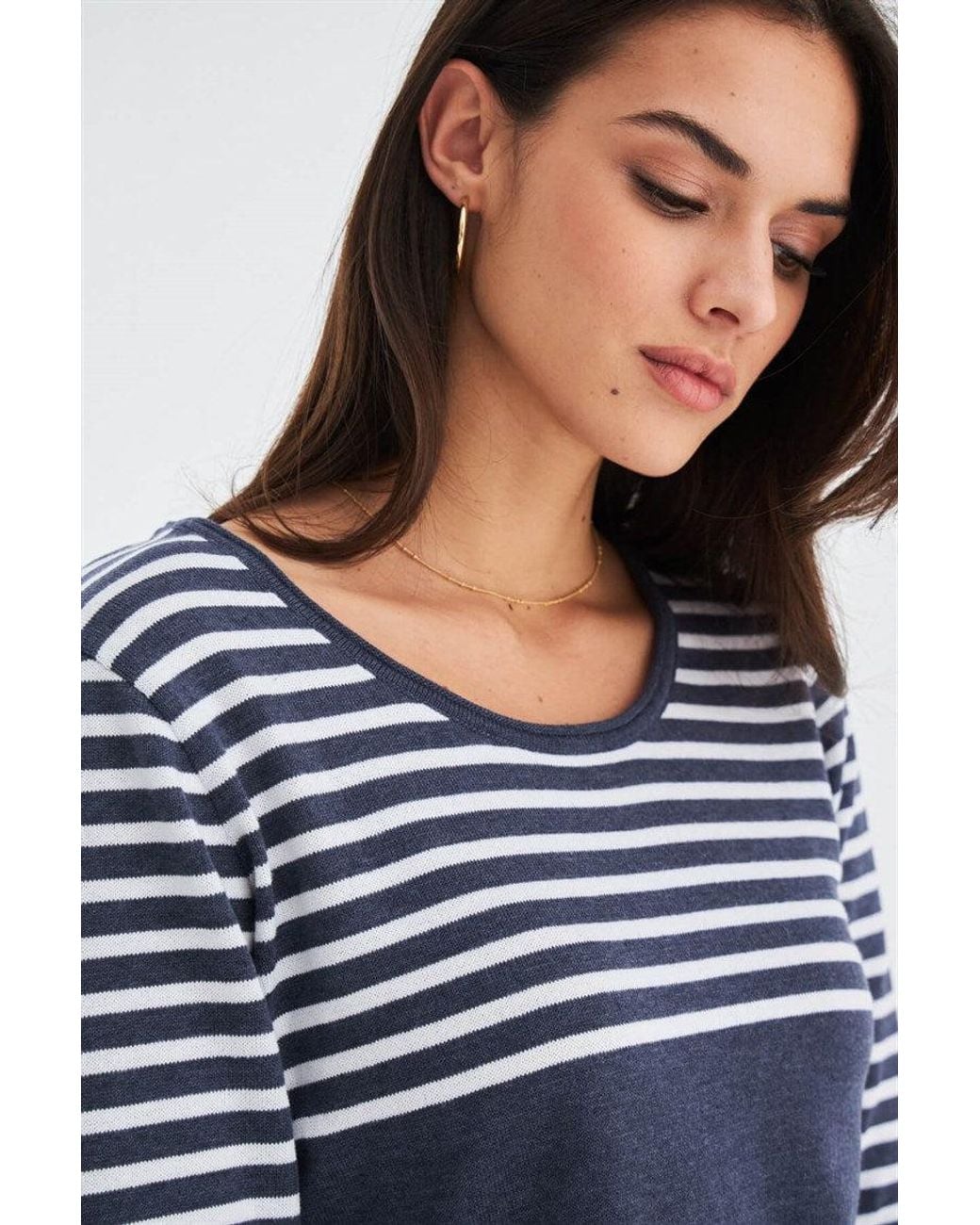 Peraluna Blue Sailor Striped Knitwear 3/4 Sleeve Pullover