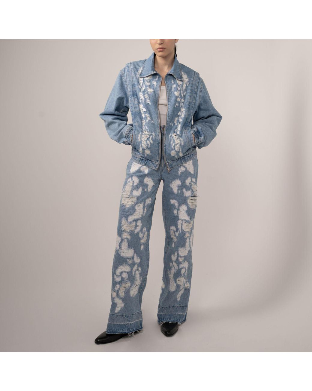 Born in Exile Blue Destroyed Zipped Denim Jacket