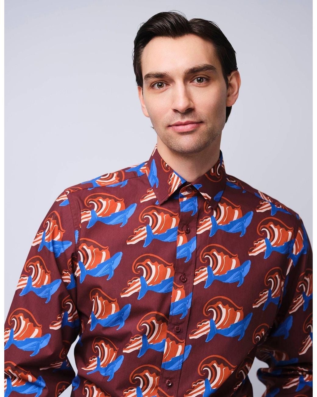 Gresham Blake White Burgundy & Whale Shirt for men