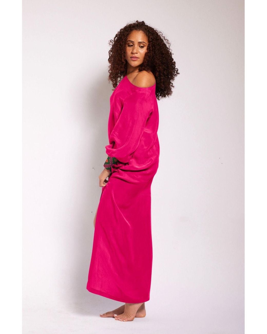 Yomisma Pink Viva Chiapas Embroidered Kaftan — Artisanal Handcrafted Resort Dress With, & Embroidery