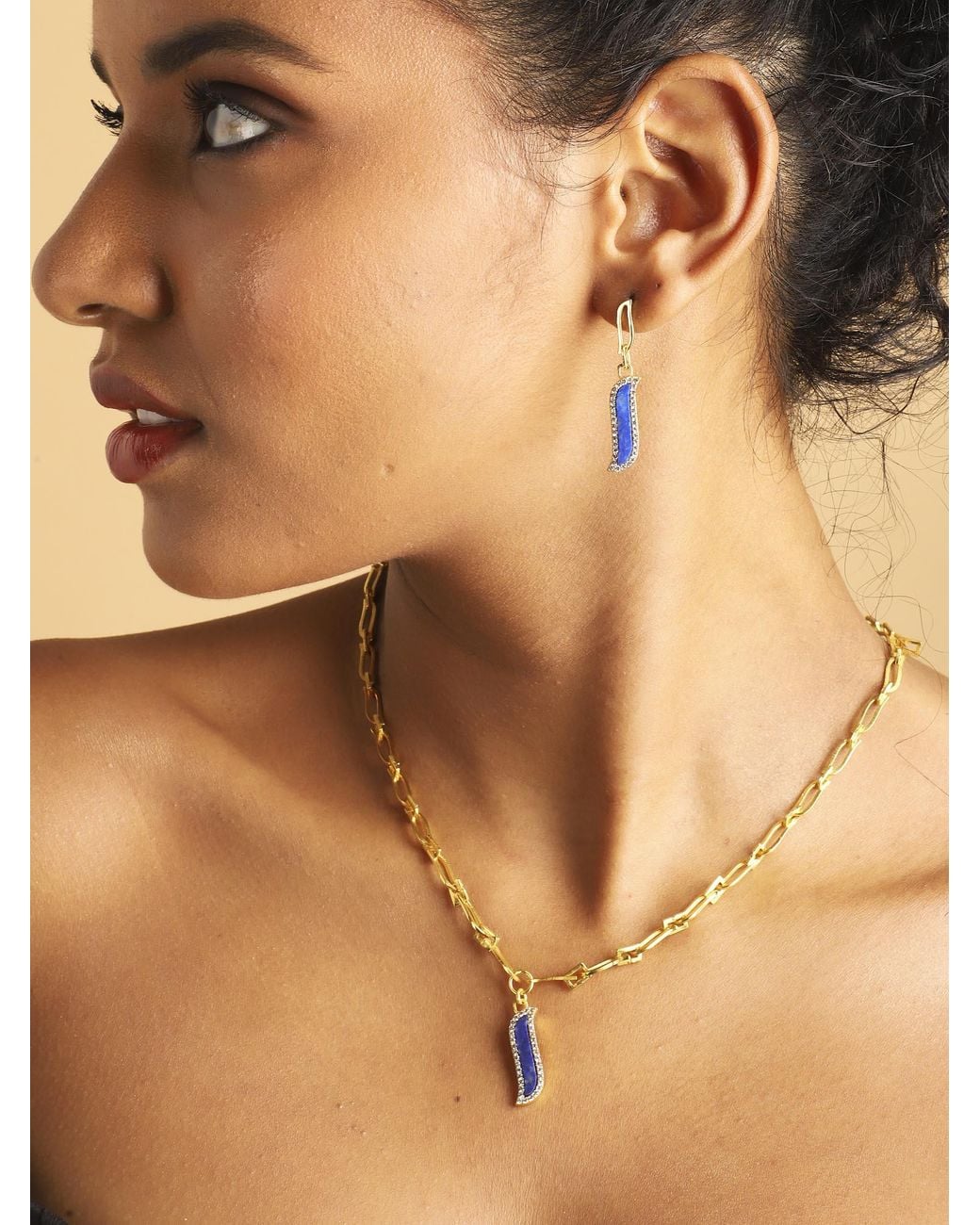 Lila Rasa Metallic Paper Link Necklace Lapis Lazuli Wave Symphony