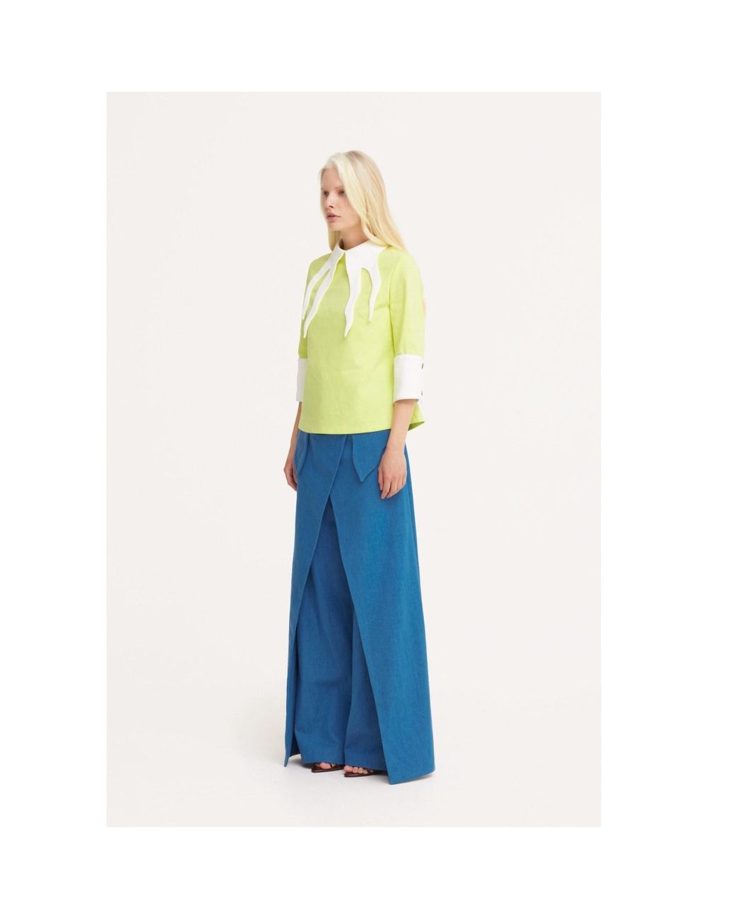 Julia Allert Blue High-Waisted Denim Wrap Trousers Skirt Effect