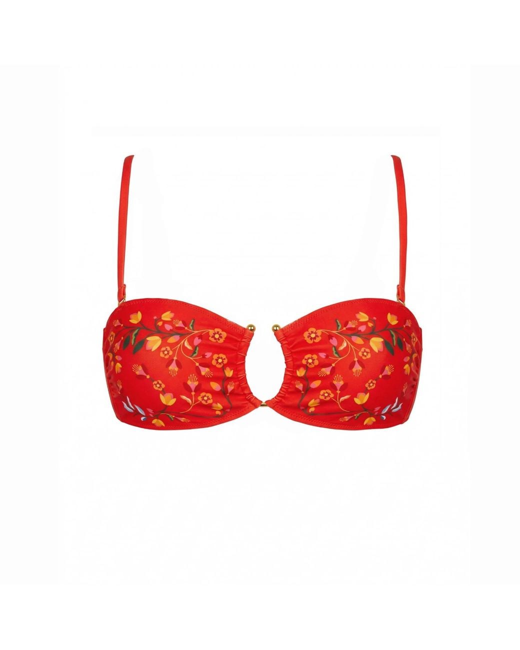 Jessie Zhao New York Red Scarlet Bloom Reversible Square Bandeau Top