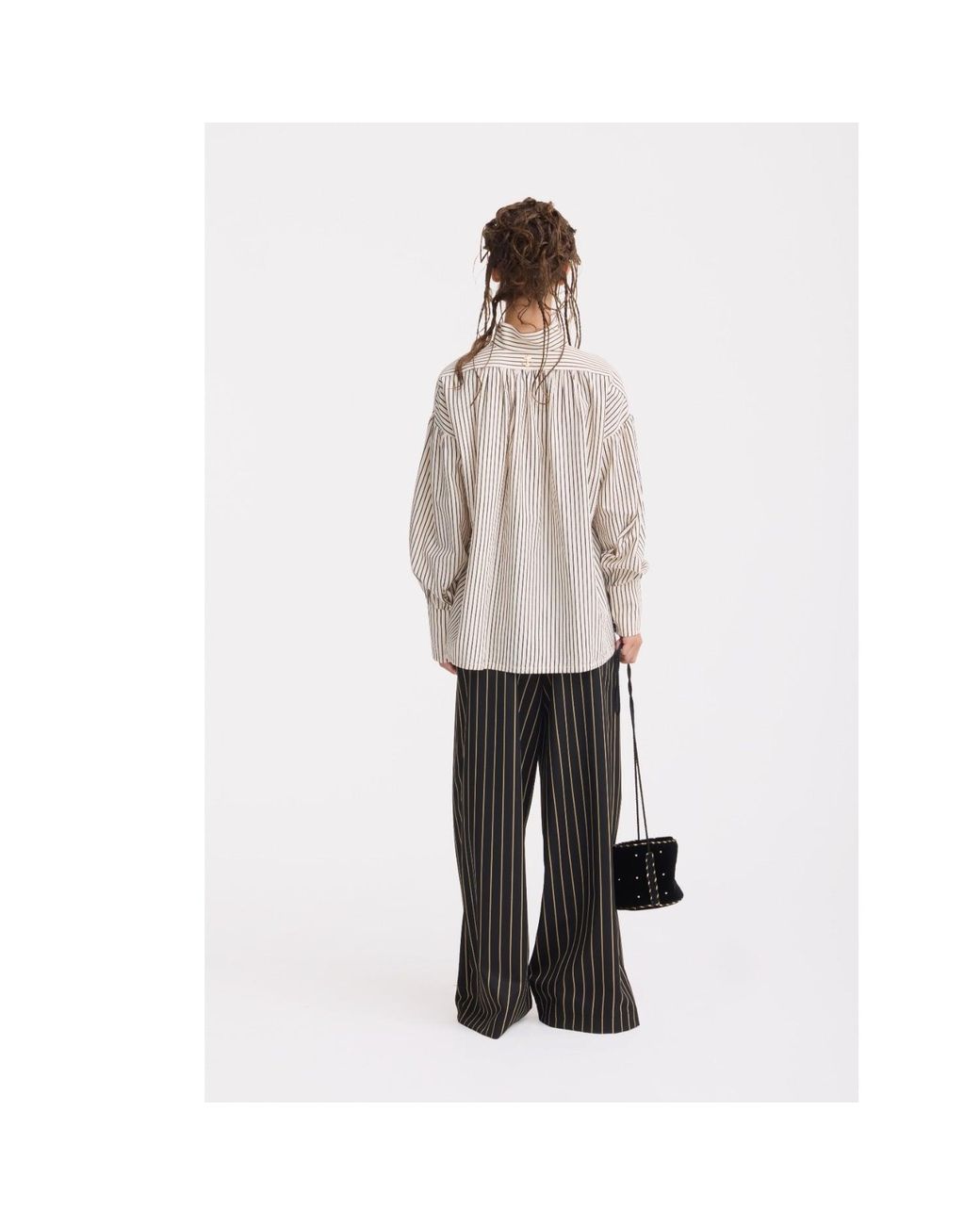 Julia Allert White Neutrals Striped Oversized Long Sleeve Blouse – Ivory