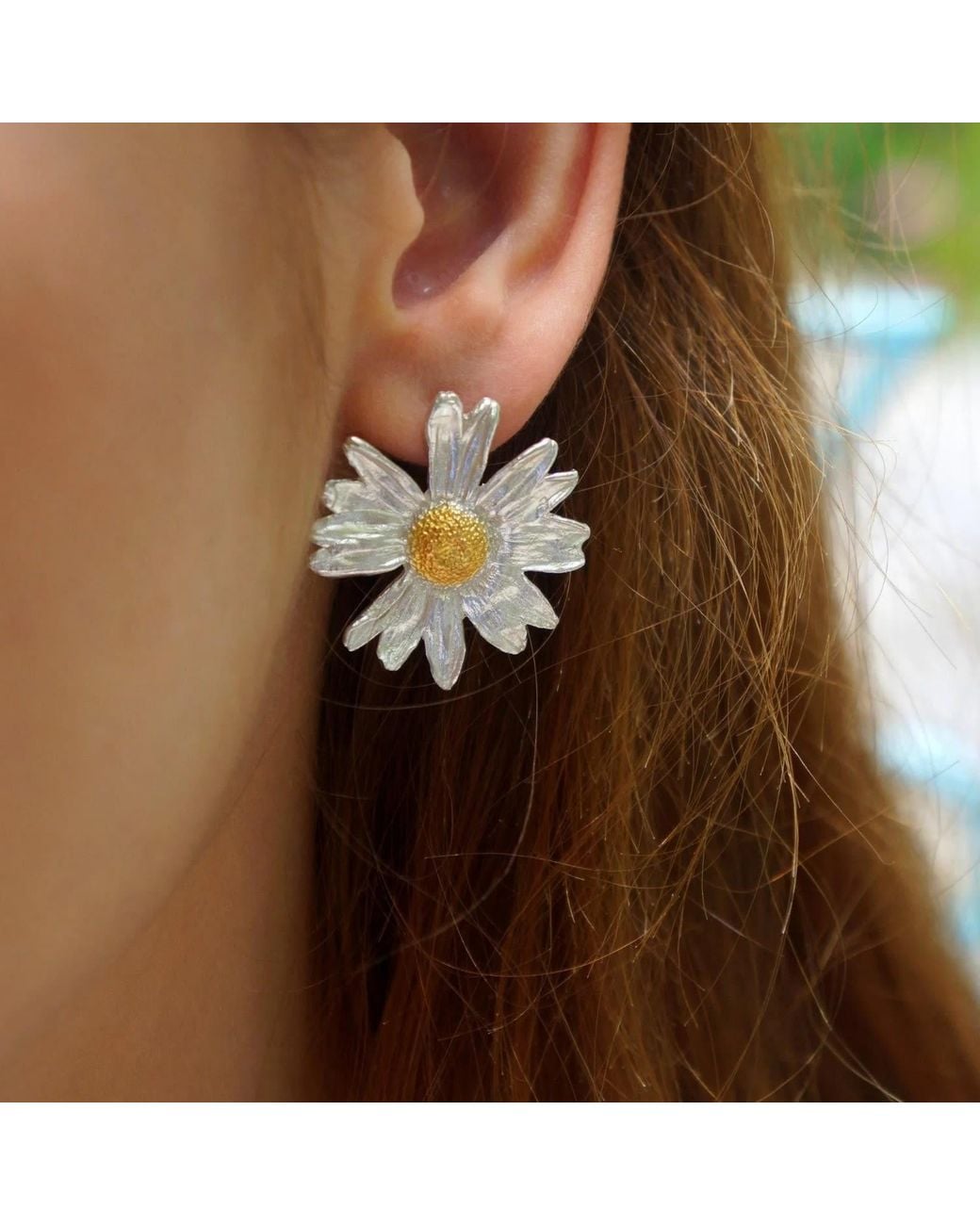 Mother Nature Jewelry White Daisy Flower Earrings, & Sterling Handmade Studs
