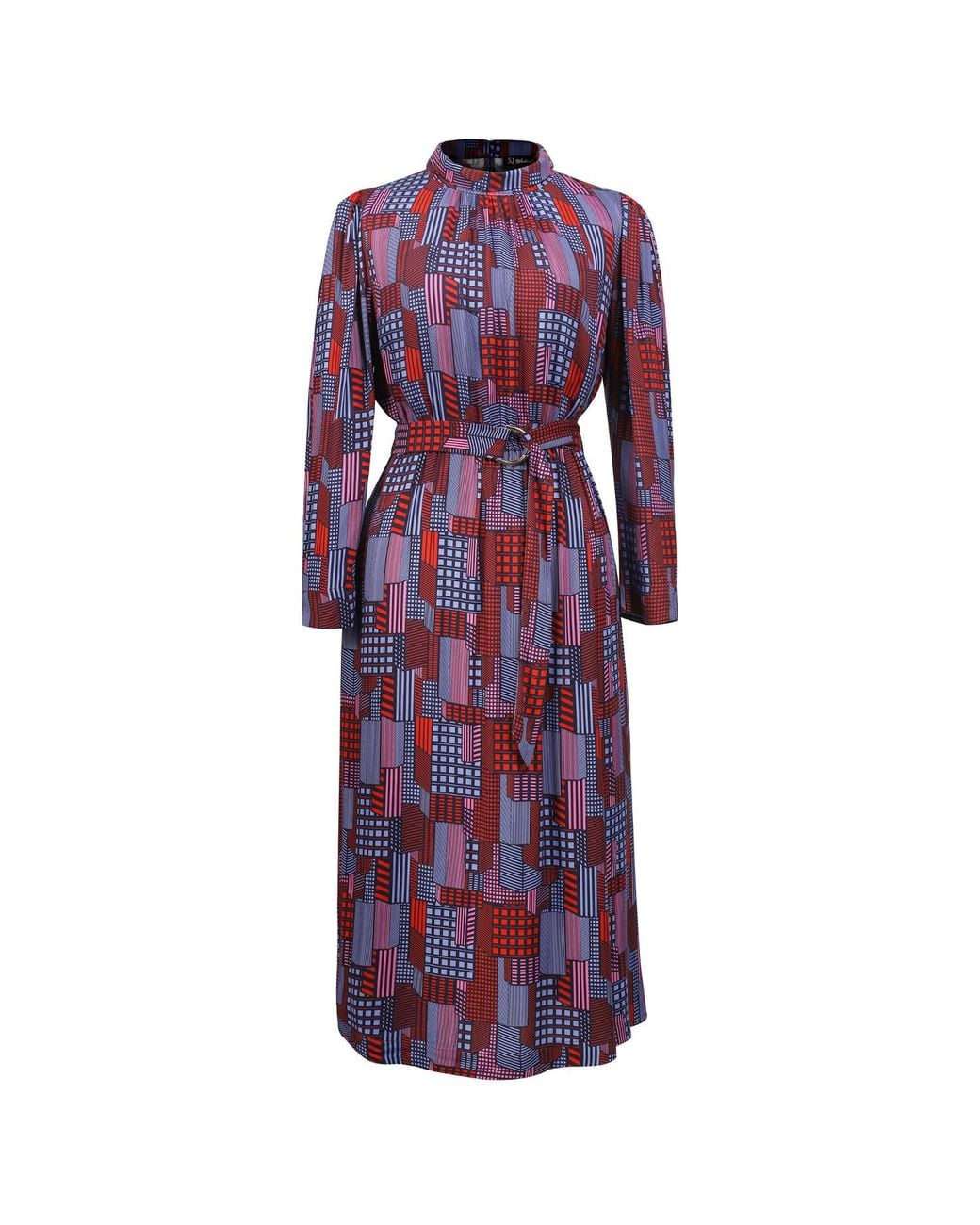 Smart and Joy Purple Geometric Print Viscose Midi Shirt Dress