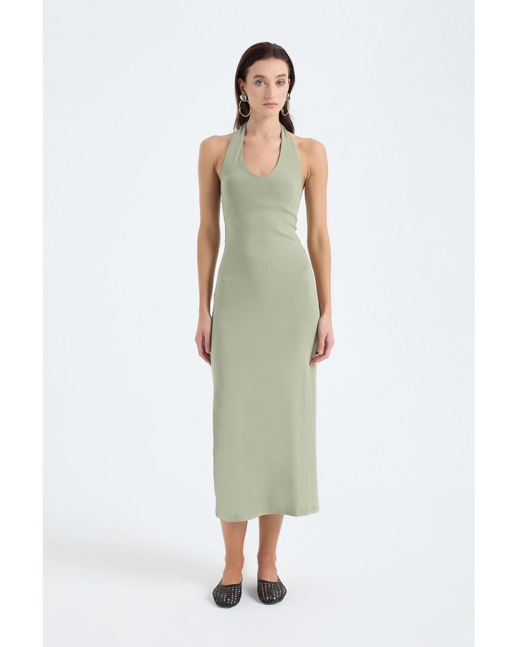 Monlicia Green Orion Halter Cotton Midi Dress – Dusty