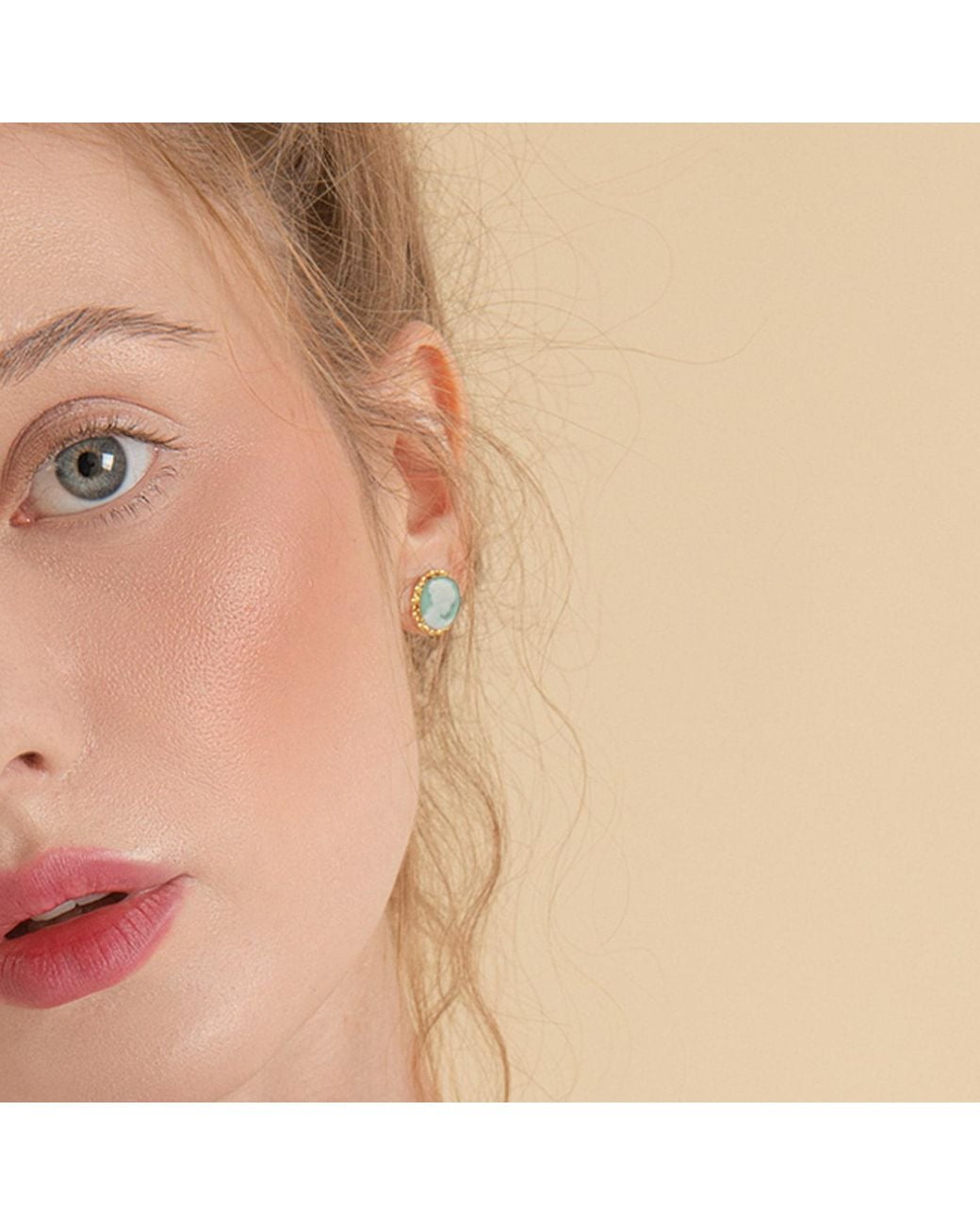 Vintouch Italy Green Plated Mini Cameo Stud Earrings