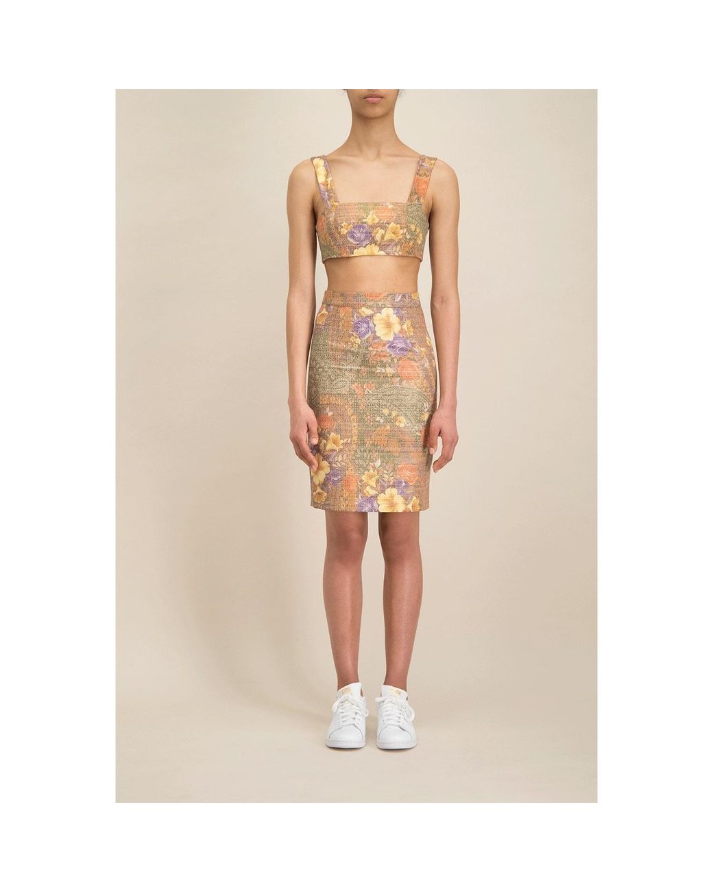 Monique Singh Natural Iconic Ethereal Floral Pencil Skirt