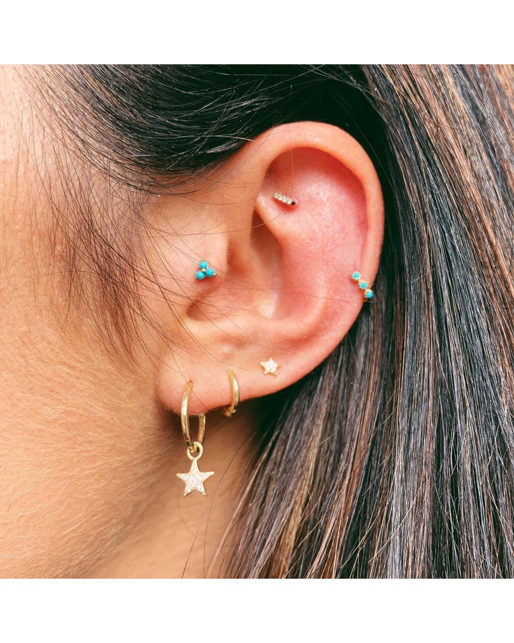 Zohreh Metallic Celestial Diamond Star Hoop Earrings 9K