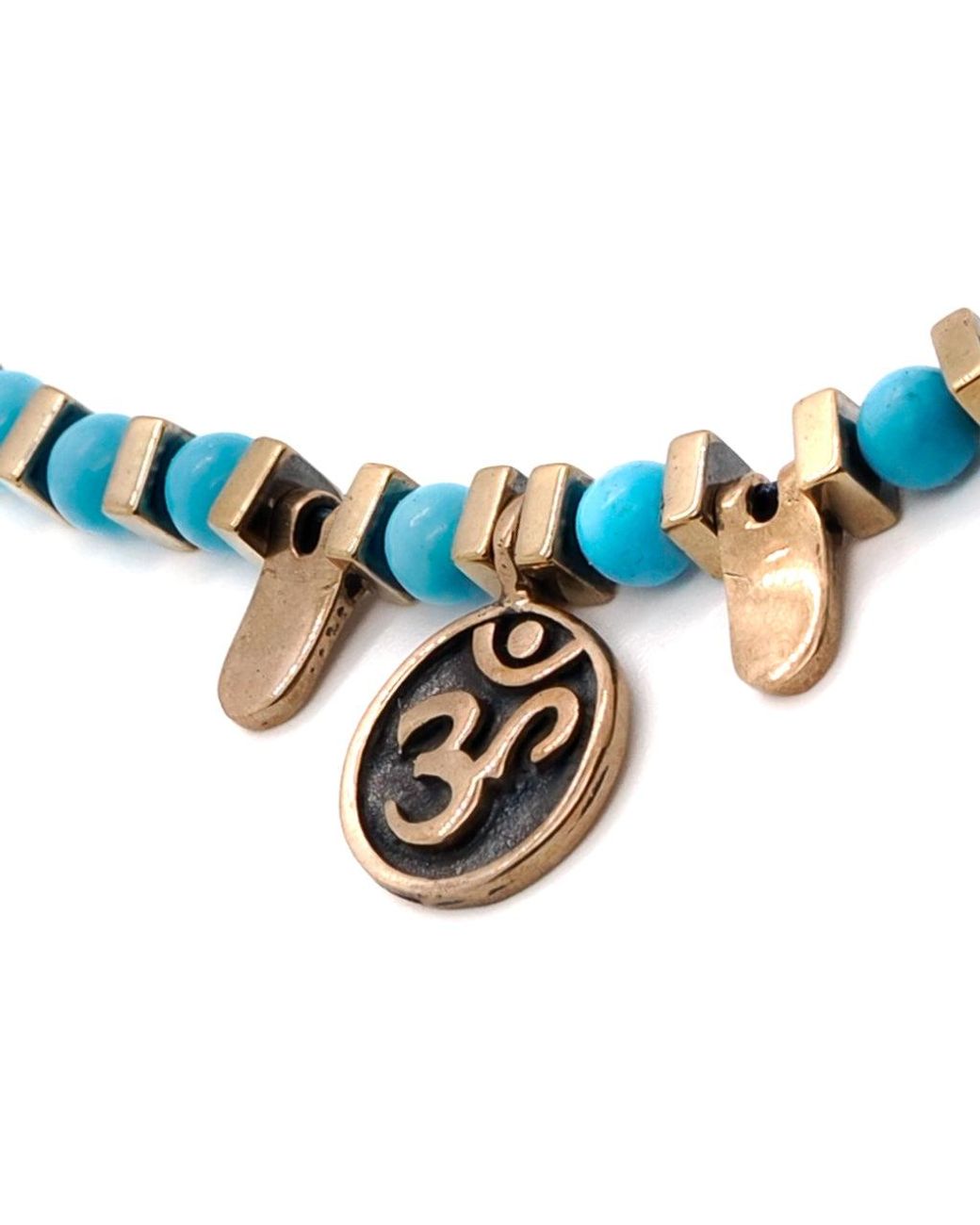 Ebru Jewelry Blue Om & Spiral Charm Beaded Choker Necklace