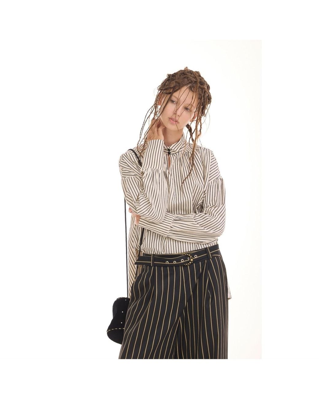 Julia Allert White Neutrals Striped Oversized Long Sleeve Blouse – Ivory