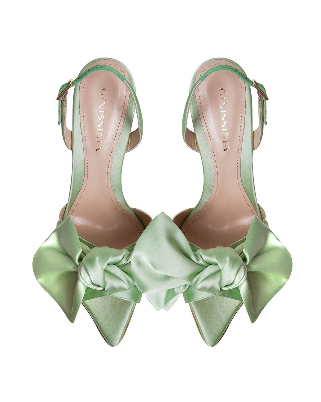 Ginissima Green Light Vesa Satin Sandals With Oversized Satin Bow