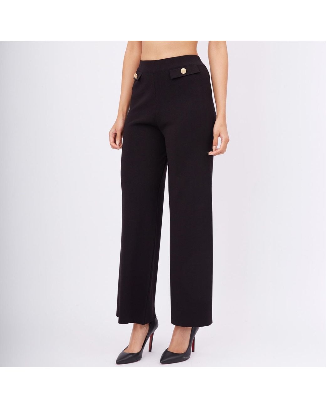 Peraluna Blue Marlene Trouser Button Detailed Knit Pants