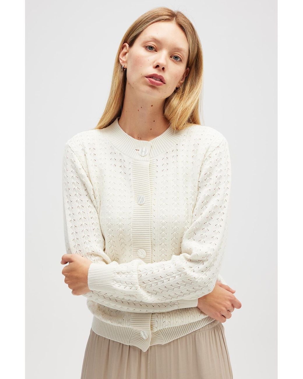 Peraluna White Zoey Embossed Knit Cardigan