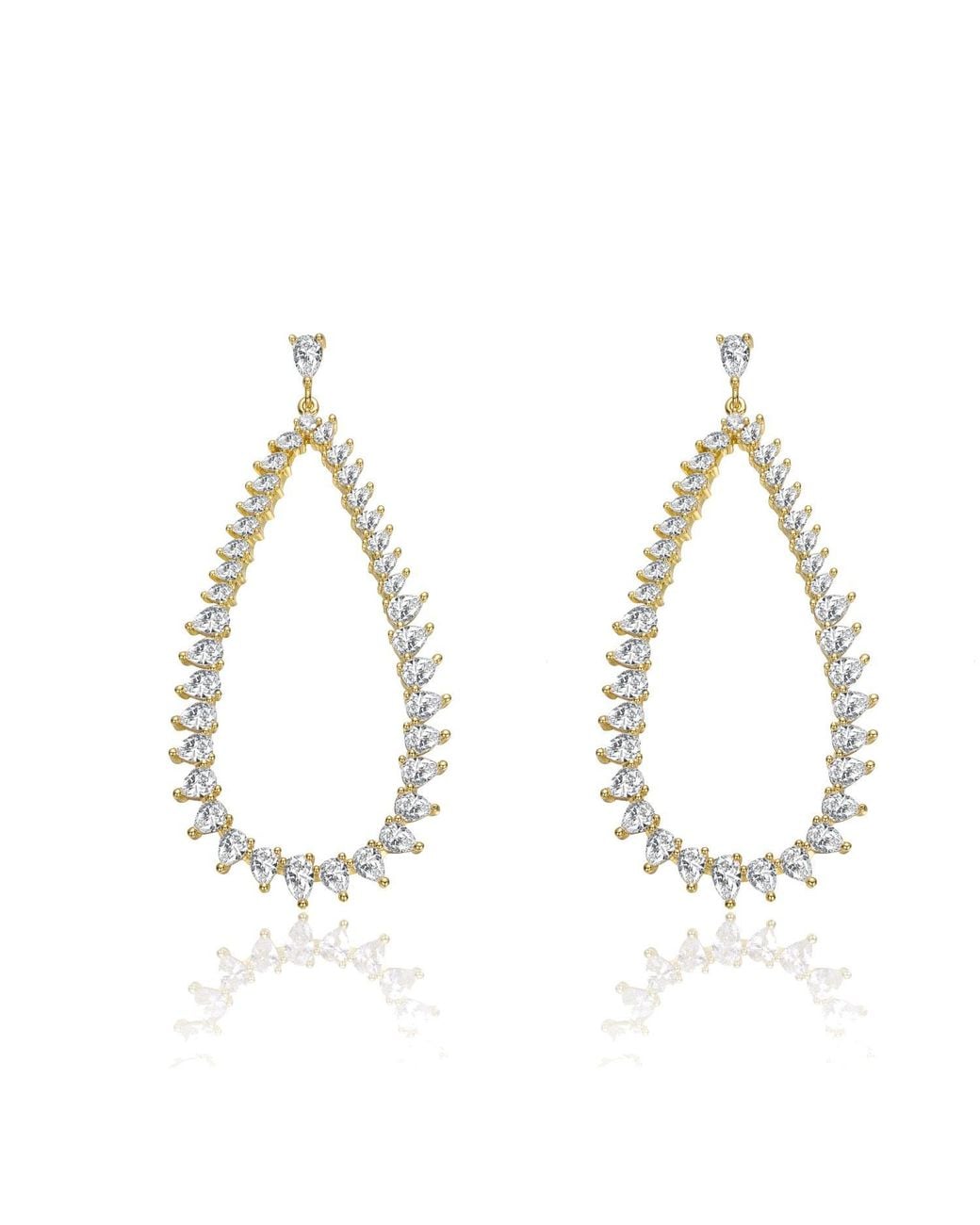 Genevive Jewelry Metallic Plated With Clear Cubic Zirconia Raindrop Front-Facing Hoop Earrings