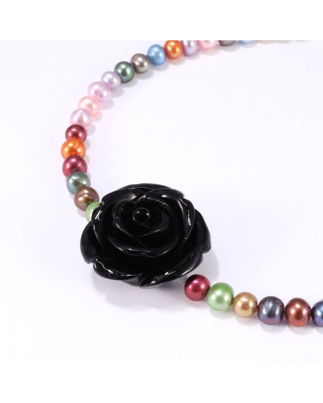 Mineralgems•Studio Black Multicolour Pearl Choker With Rose