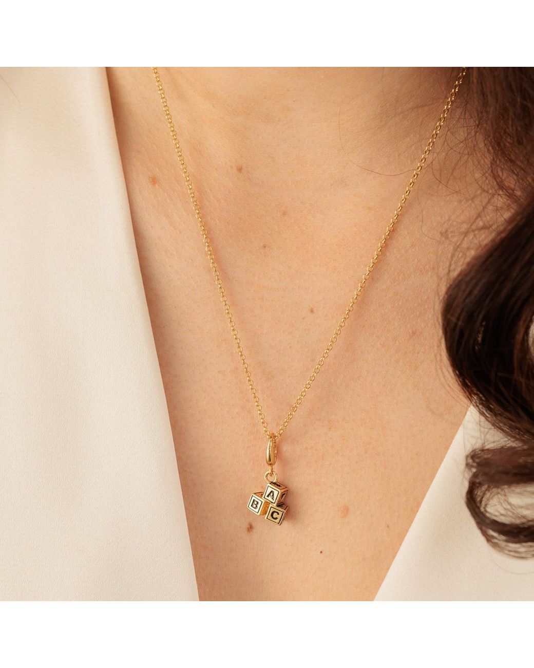 Lily Charmed Metallic Plated Abc Building Block Charm Necklace