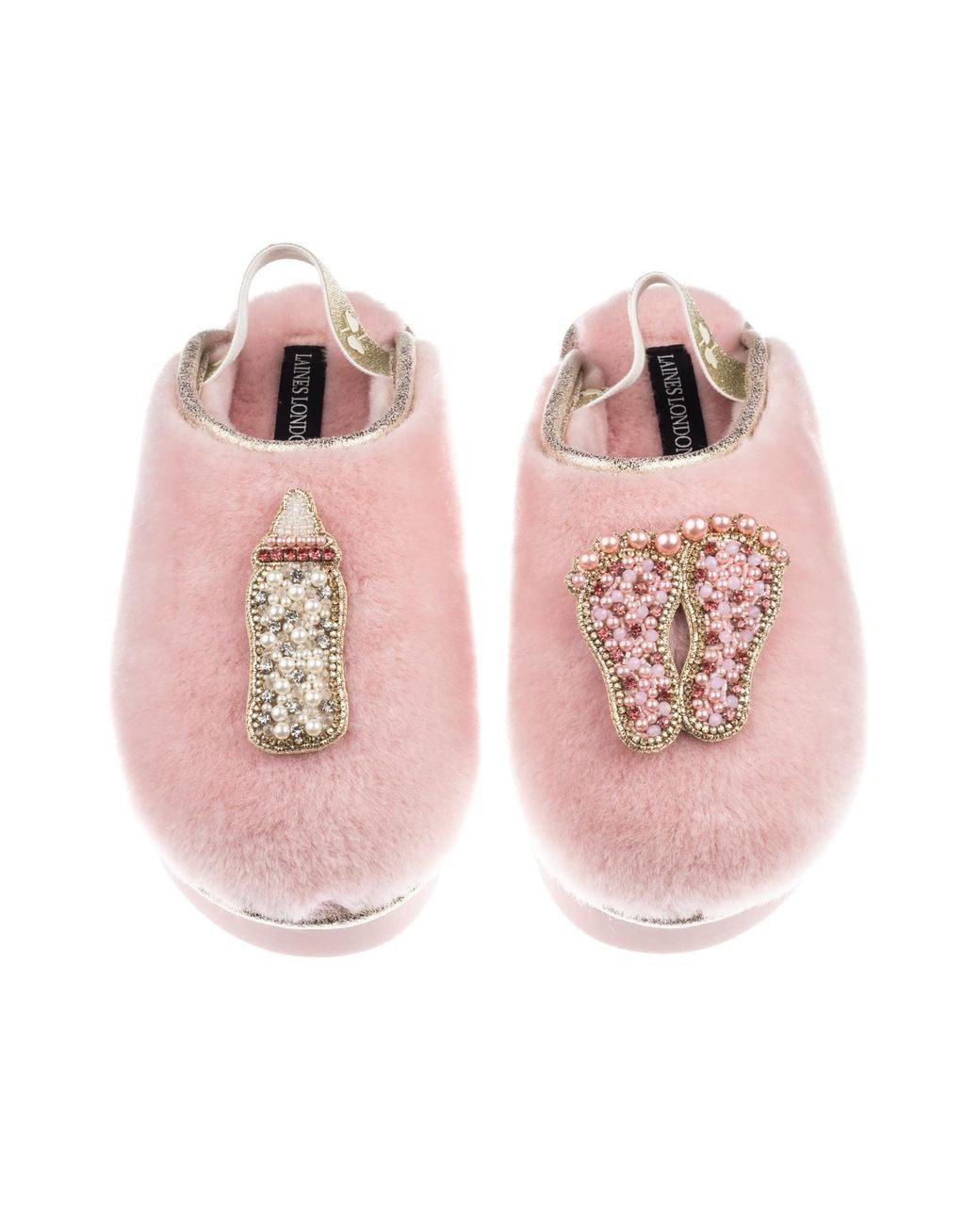 Laines London Pink Flatform Cloud Closed Toe Slippers With New Baby Girl Brooches