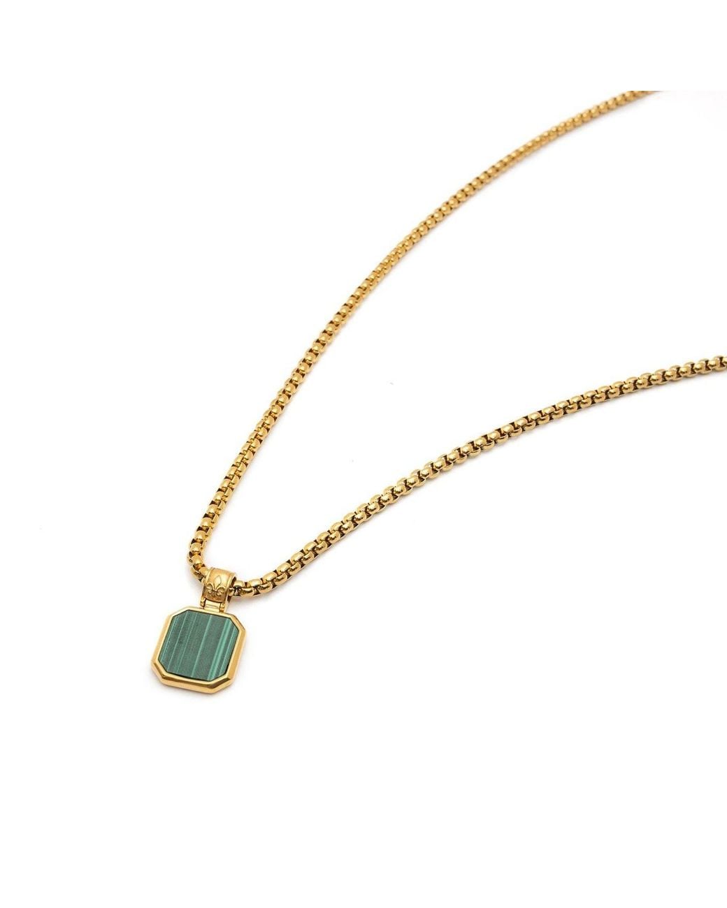 Nialaya Metallic Necklace With Square Malachite Pendant for men