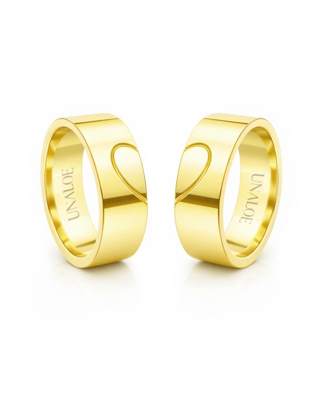 Unaloe Yellow Couple Heart Band Rings for men