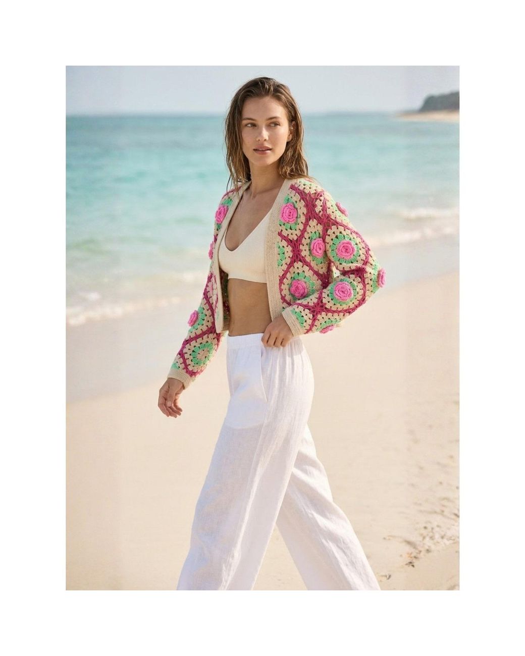 Saachi Pink Rosette Crochet Cardigan