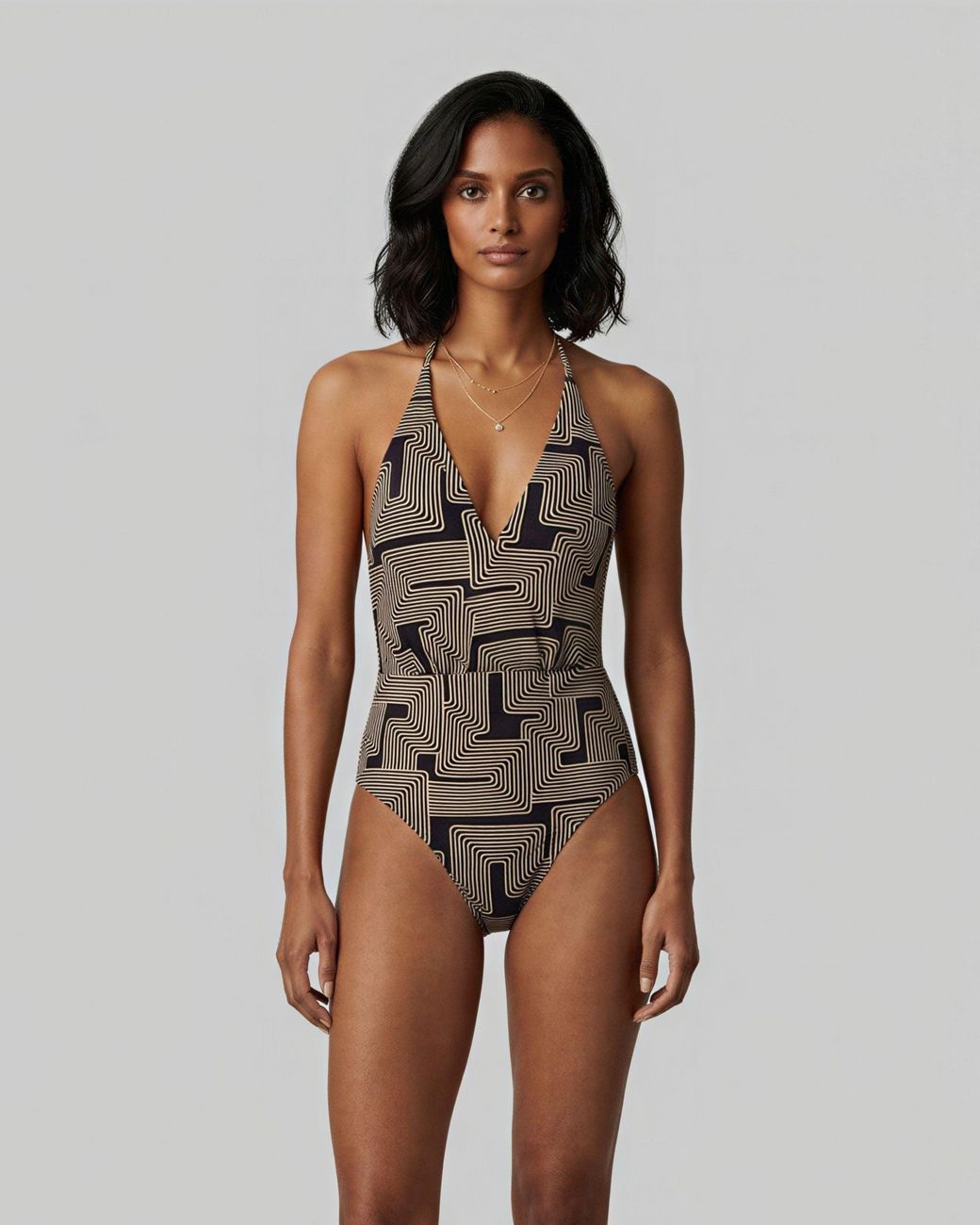 Lords of Harlech Brown Xena Inter Twine Halter One-Piece Swimsuit