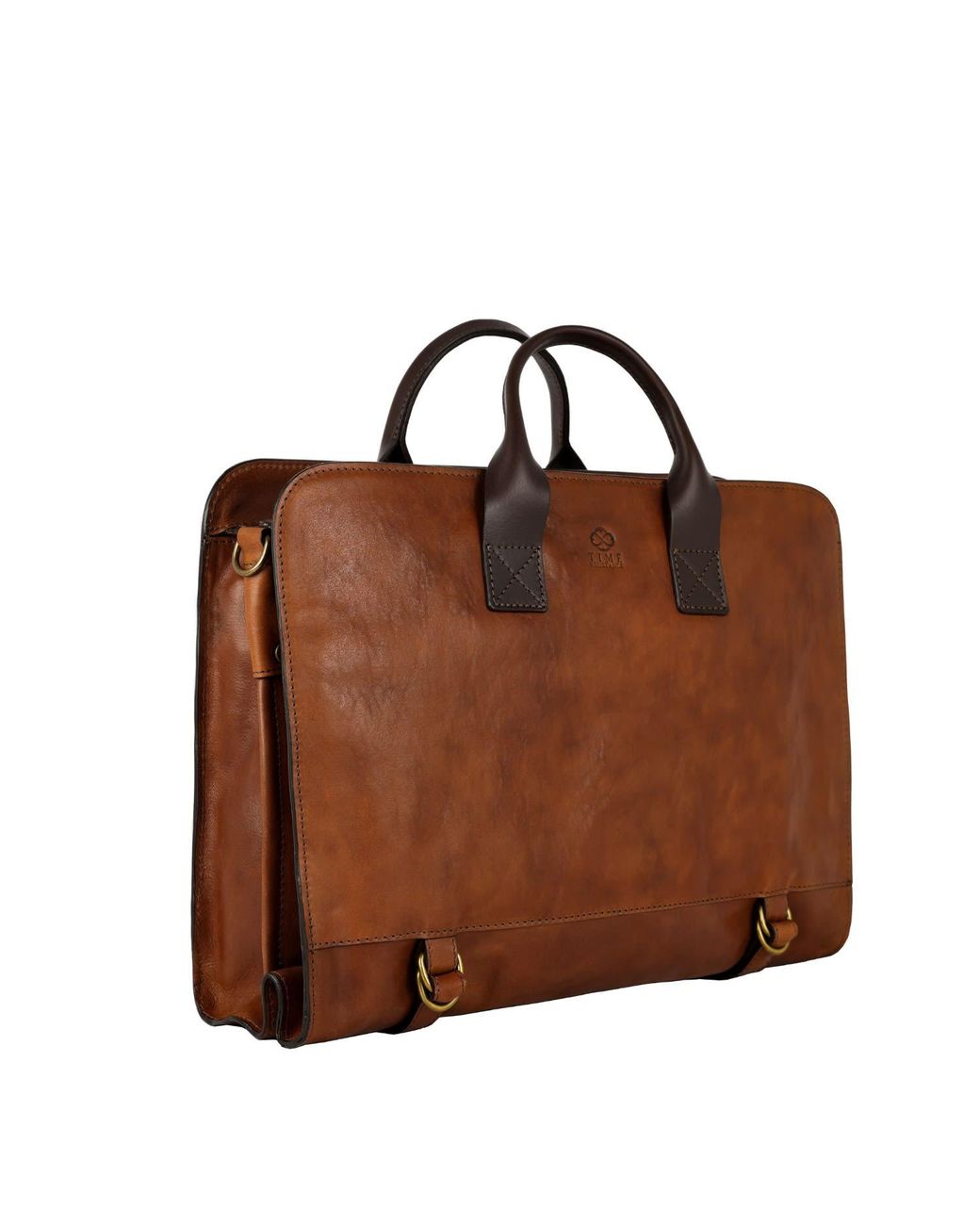 Time Resistance Brown Leather Briefcase Laptop Bag for men