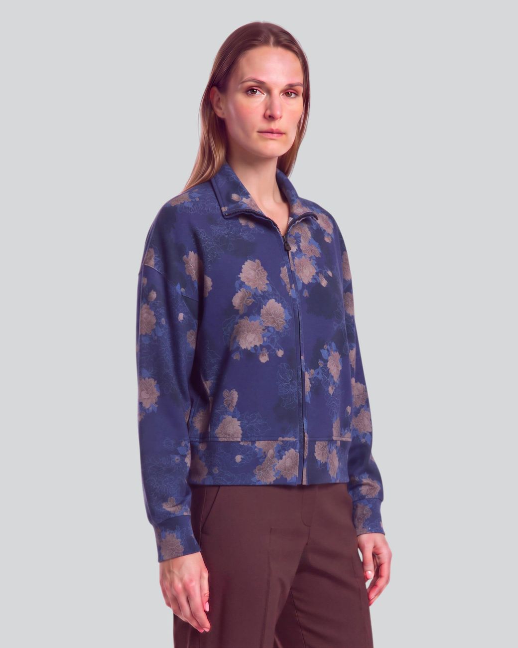 Lords of Harlech Blue Judy Lans Floral Stretch Knit Jacket