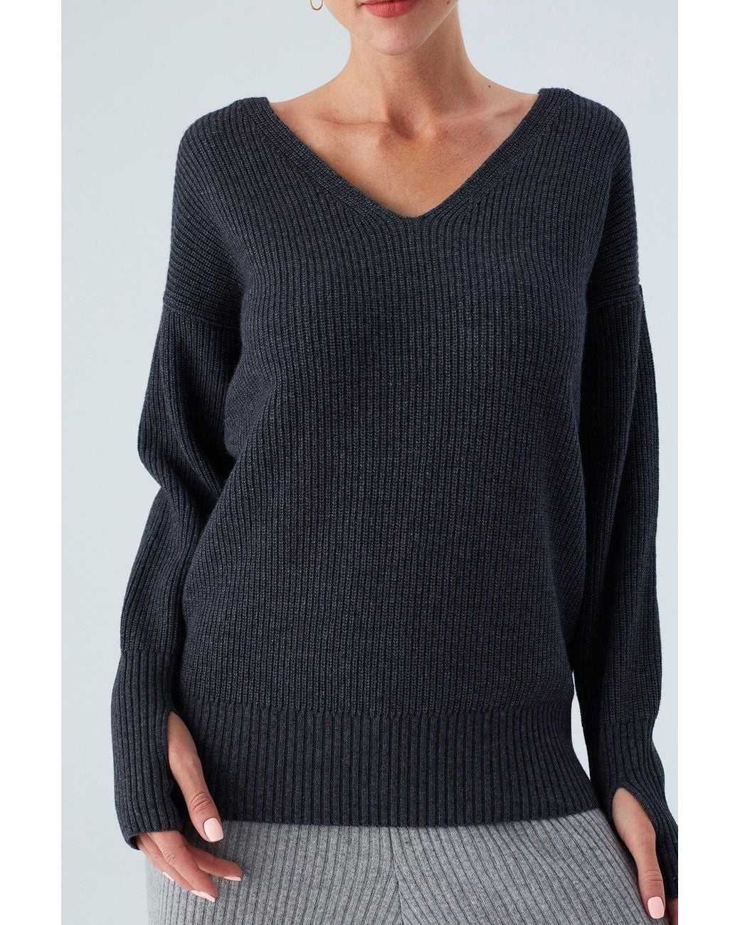 Peraluna Blue Cashmere Blend V Neck Loose Fit Pullover