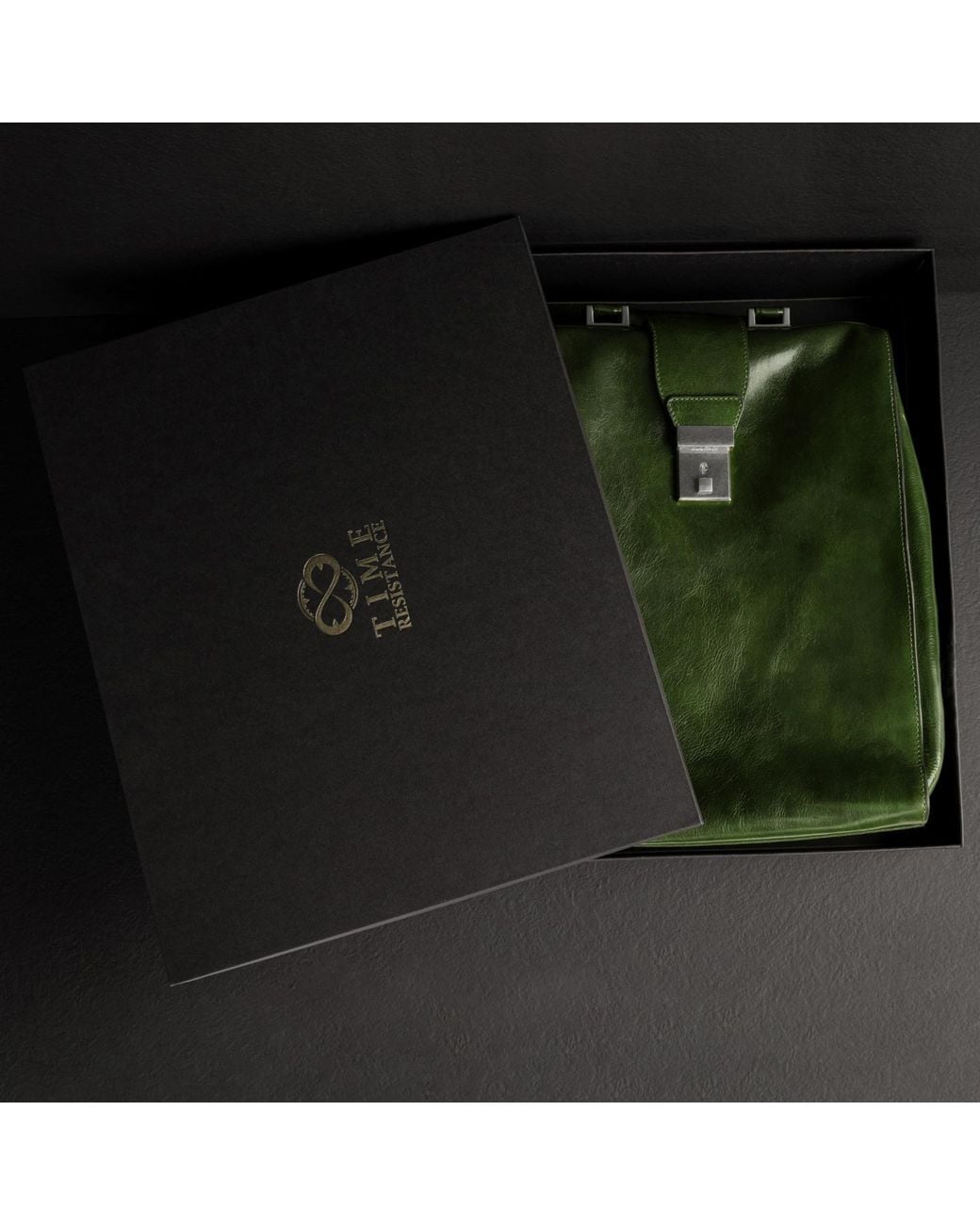 Time Resistance Green Leather Backpack for men