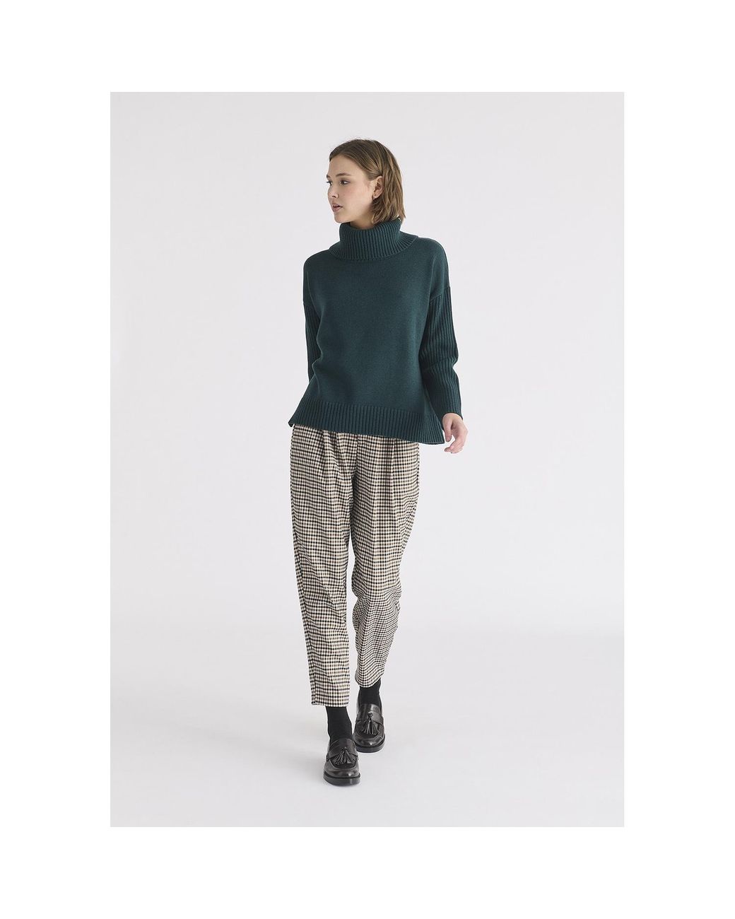 Paisie Blue Polo Neck Jumper With Ribbed Details