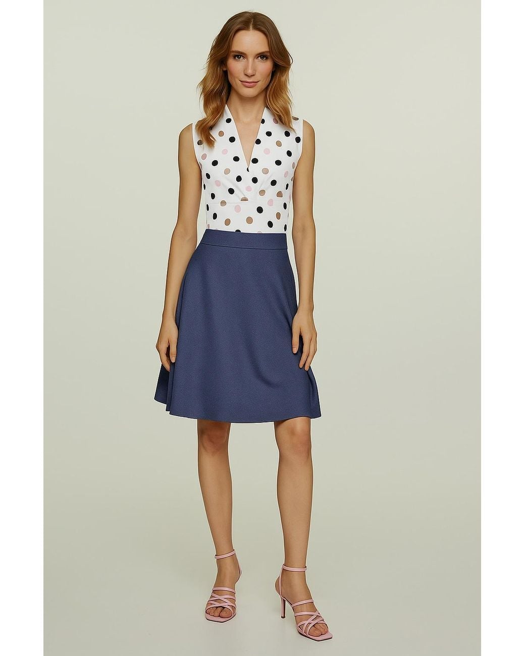 Conquista White Sleeveless Polka Dot Jersey Top