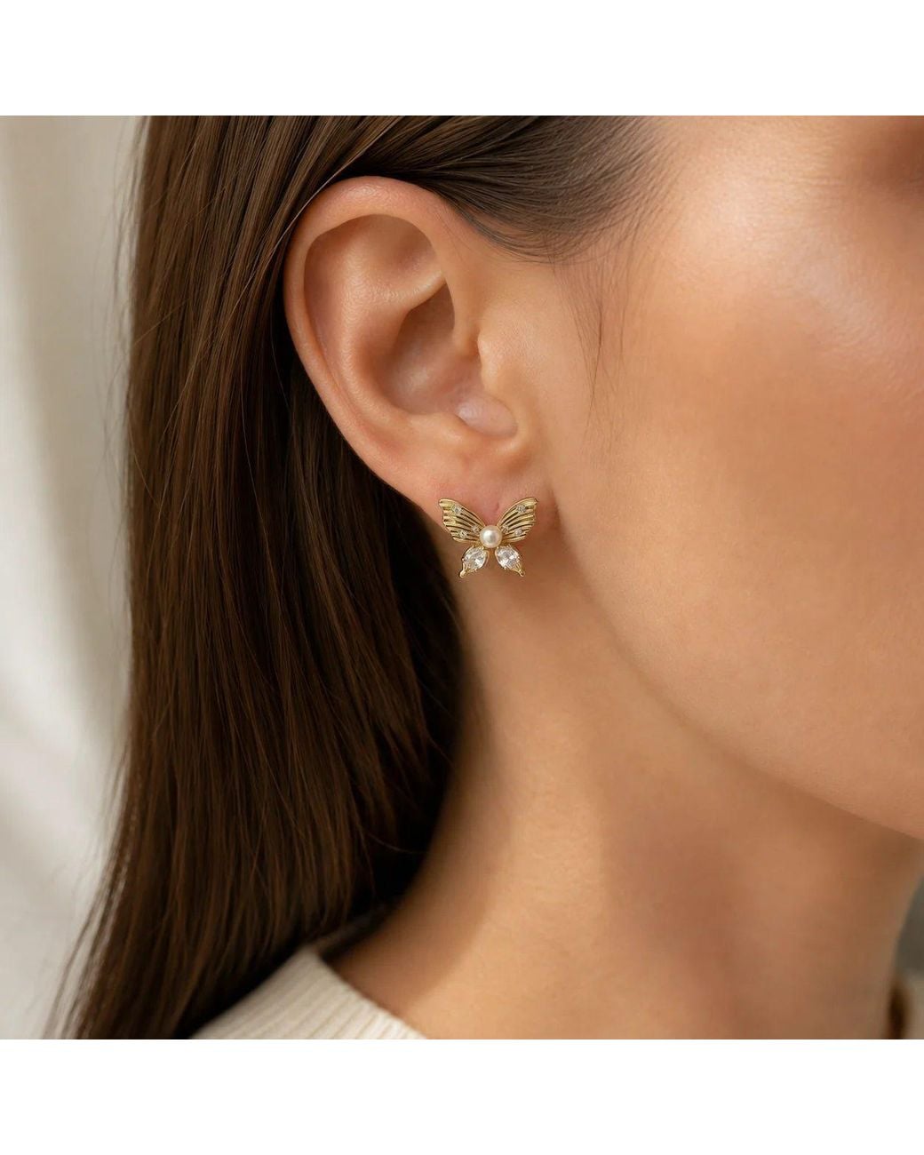 Angel Barocco Metallic Freshwater Pearl Butterfly Stud Earrings
