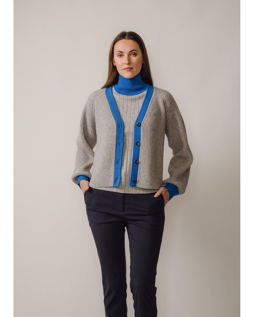 BEIRA Blue Michelle Merino And Cashmere Chunky Knit Cardigan