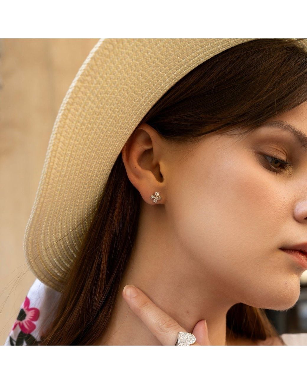 Spero London Metallic Fine 14Ct Solid Diamond Clover Earrings