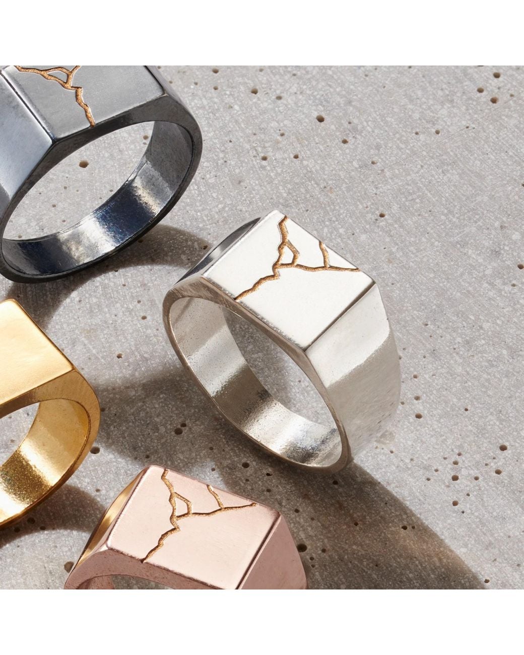 Posh Totty Designs Metallic Sterling Silver Unisex Chunky Kintsugi Signet Ring for men