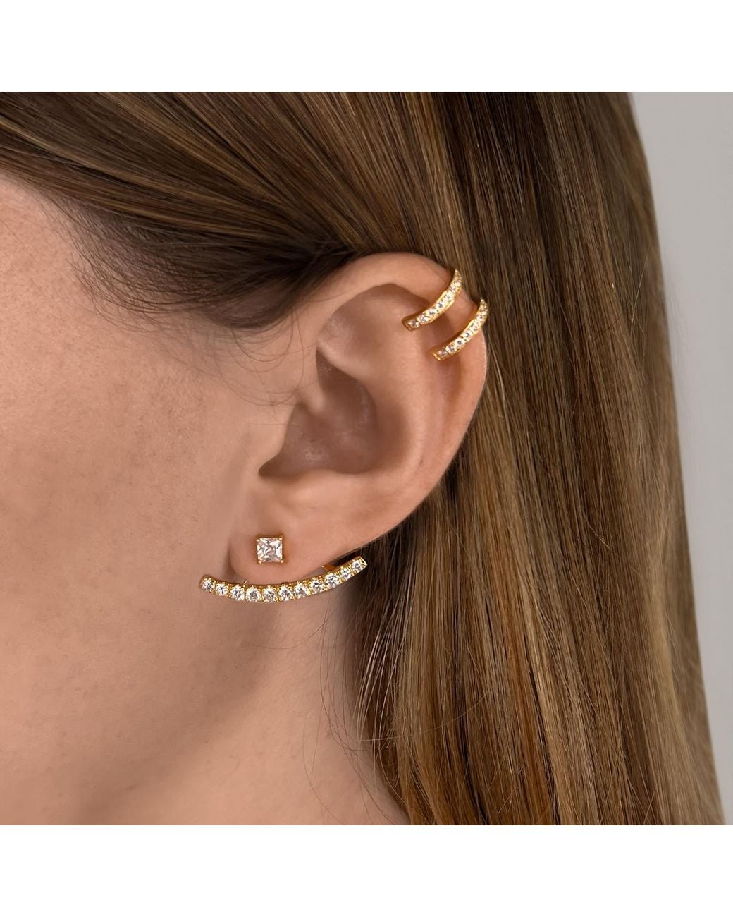 SALLY SKOUFIS Metallic Complete Ear Jacket With Made Champagne Cz Diamond Stimulant In18K Vermeil
