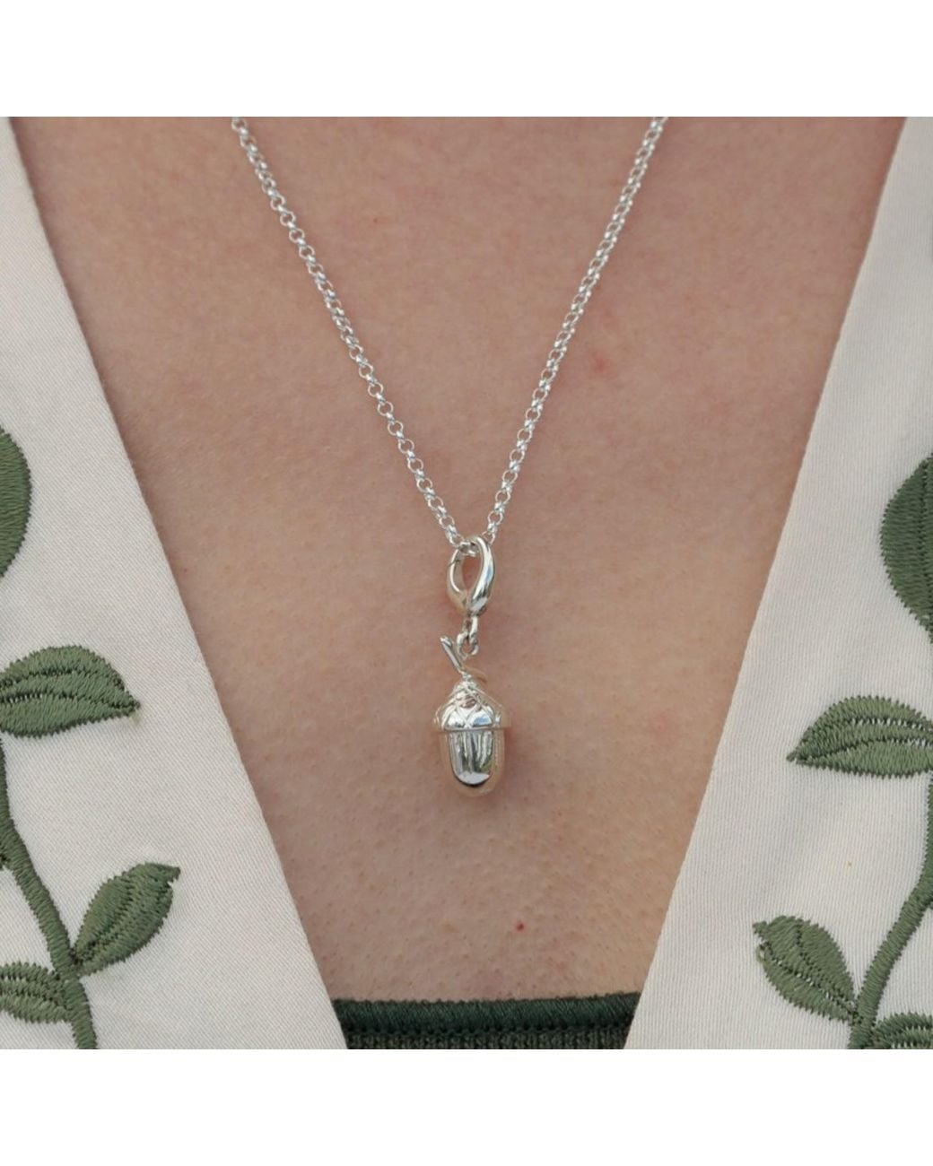 Lily Charmed Metallic Sterling Acorn Charm Necklace