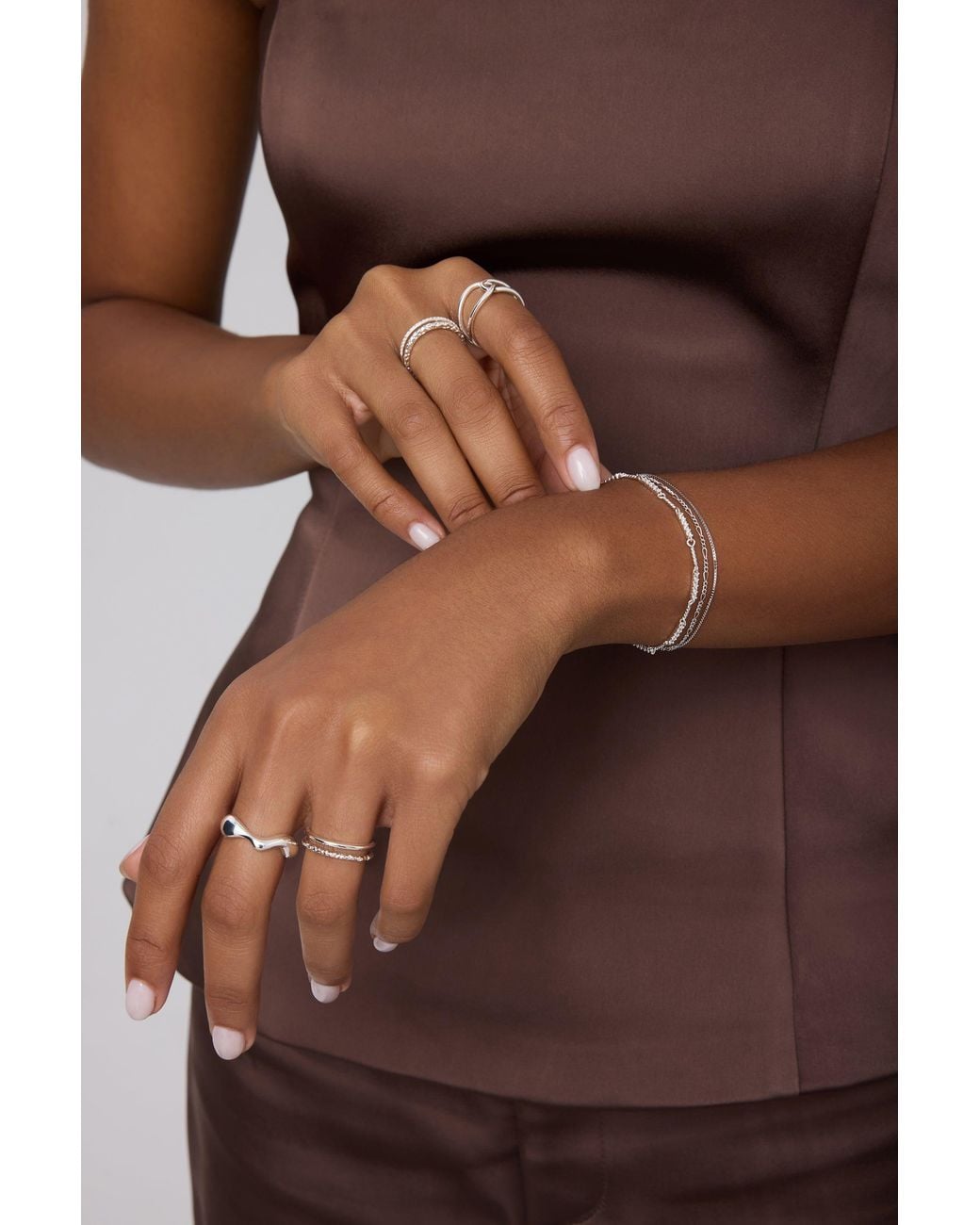 Vanhi White Molten Crystal Double Band Ring